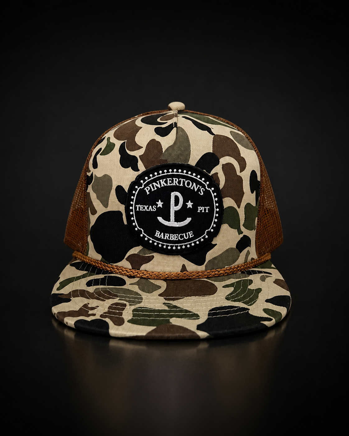Pinkerton’s Camo Barbecue Patch Hat with Burnt Orange Rope