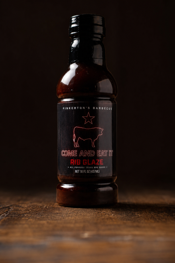 COME AND EAT IT Rib Glaze bottle on a wood table