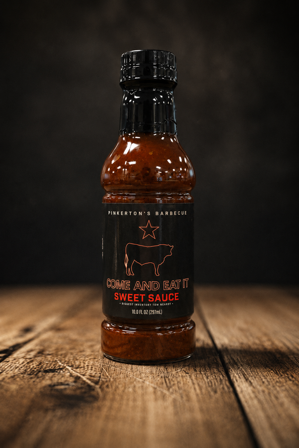 COME AND EAT IT Sweet Sauce bottle on a wood table